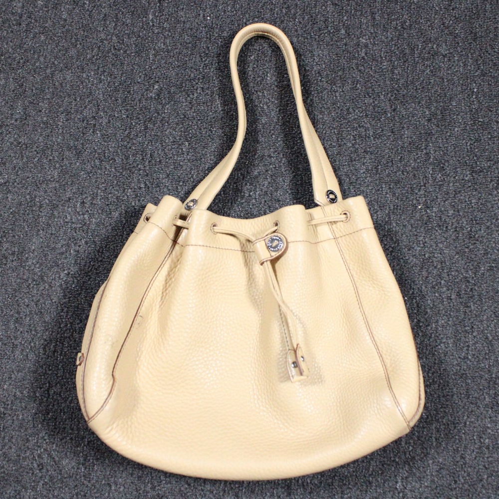 Cole Haan Village H04 Hobo Bag Womens Large Beige Pebbled Leather Drawstring